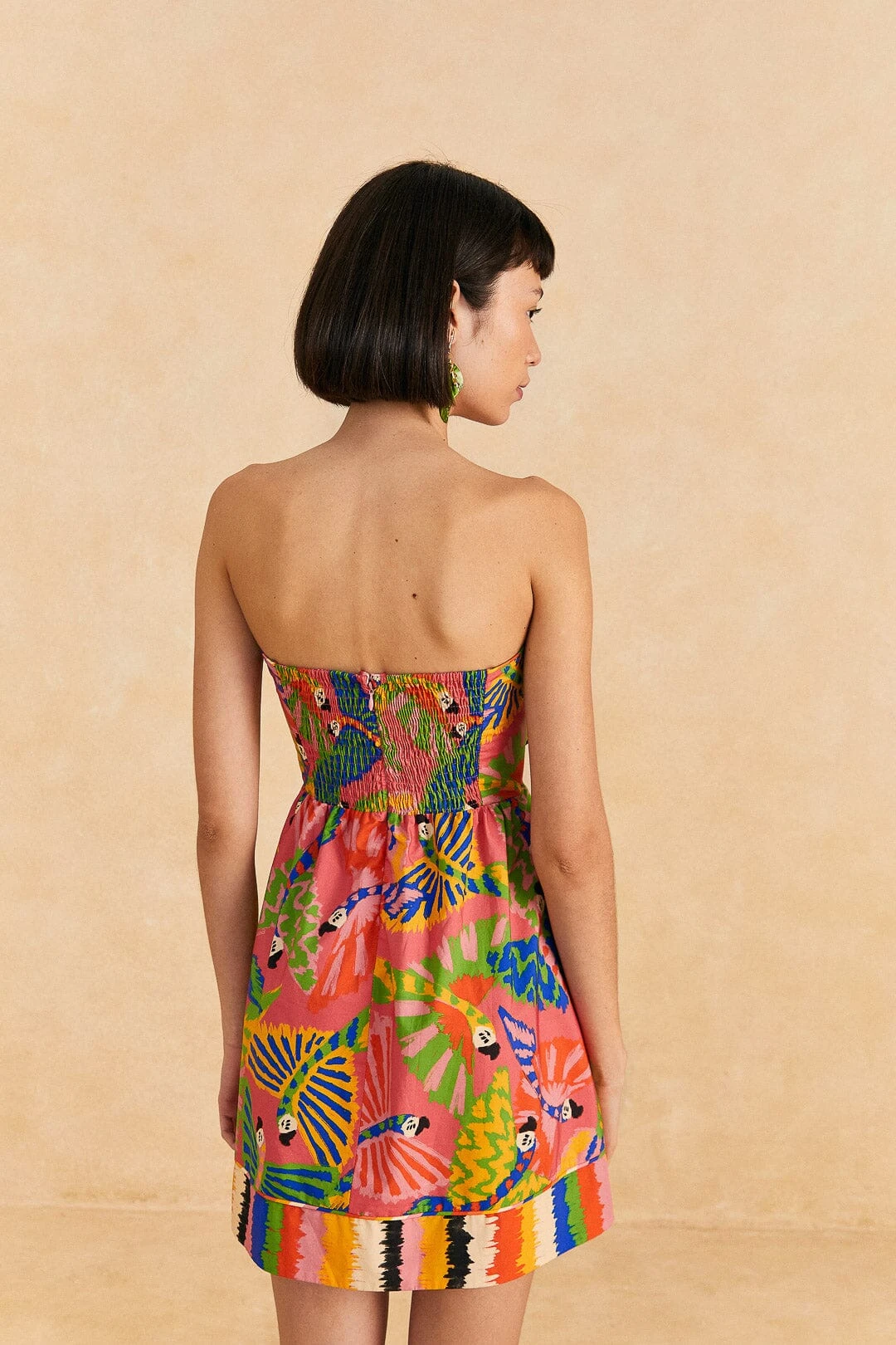 Farm Rio Coral Graphic Macaws Organic Cotton Mini Dress 6 Farm Rio Coral Graphic Macaws Organic Cotton Mini Dress - Image 4