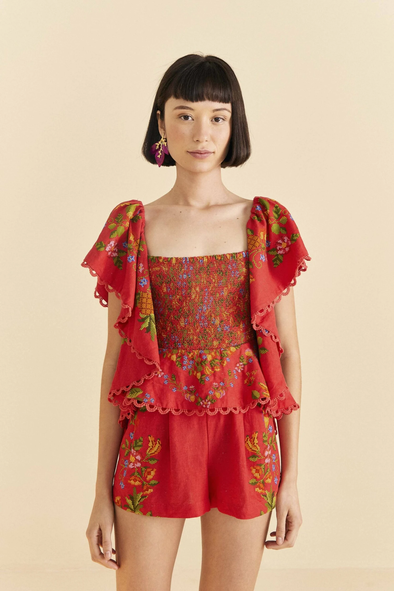 Farm Rio Red Tropical Romance Romper 3 Farm Rio Red Tropical Romance Romper