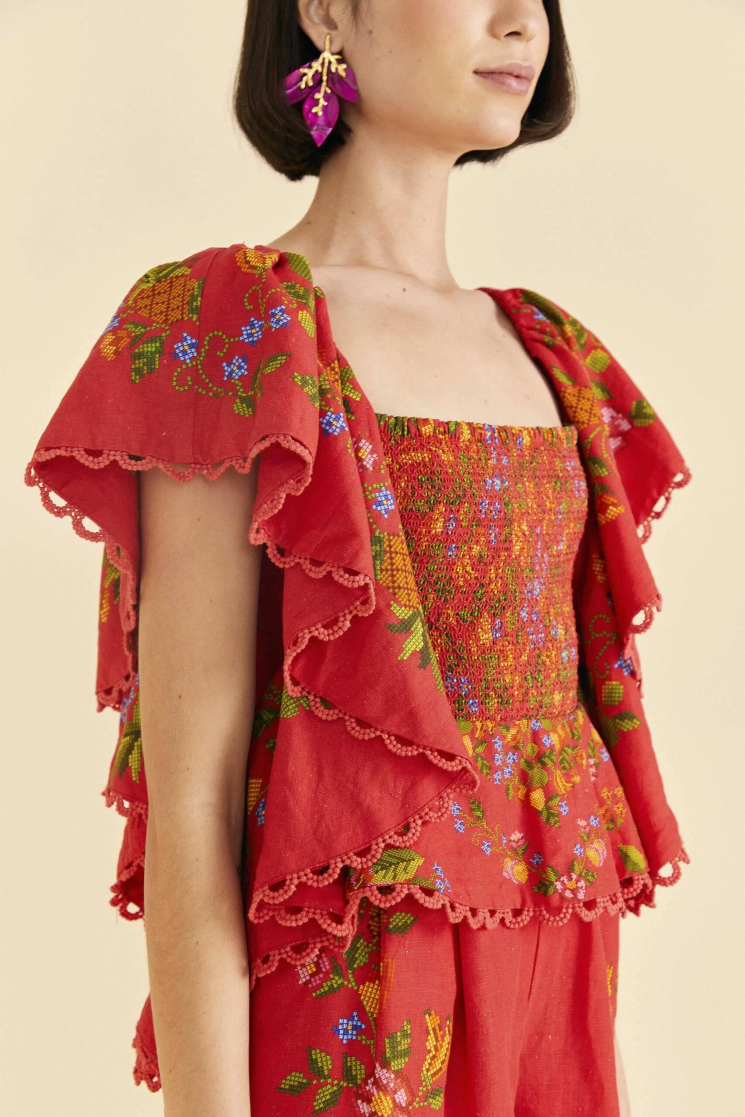 Farm Rio Red Tropical Romance Romper 4 Farm Rio Red Tropical Romance Romper - Image 2