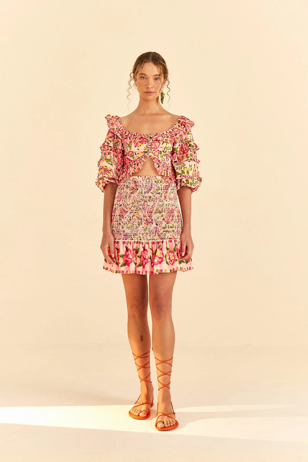 Farm Rio Pink Painted Bananas Smocked Mini Skirt 3 Farm Rio Pink Painted Bananas Smocked Mini Skirt