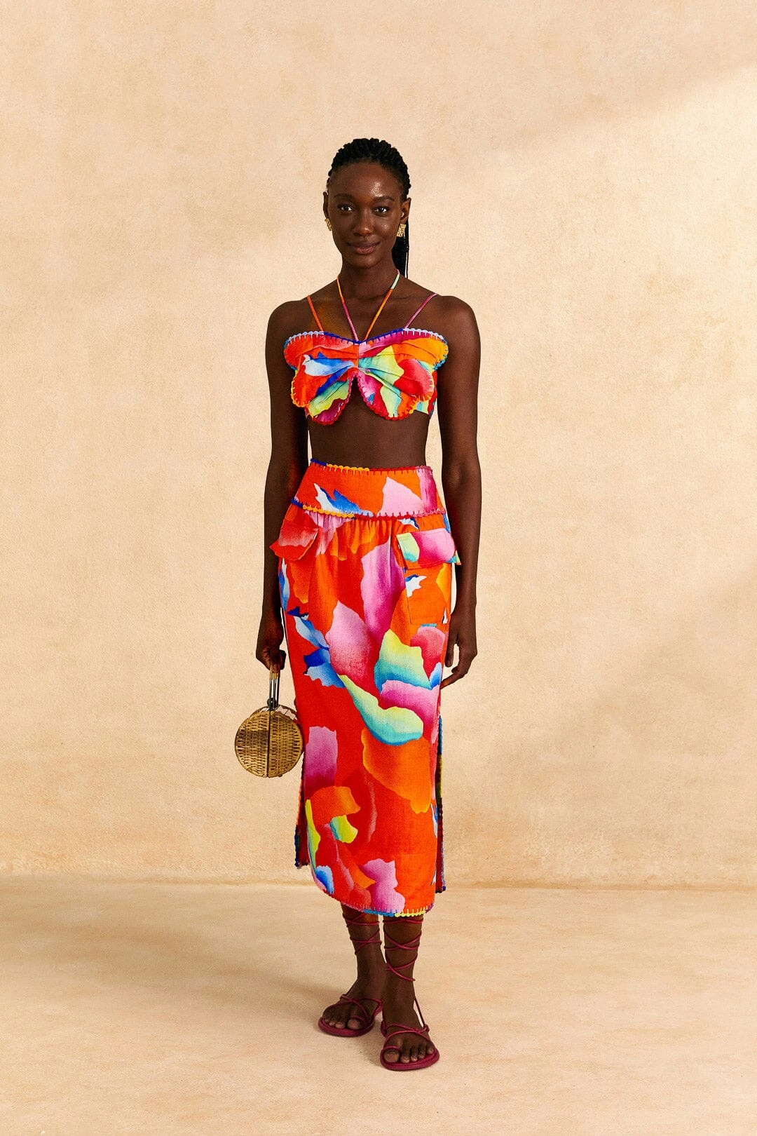 Farm Rio Red Ombre Chita Midi Skirt 3 Farm Rio Red Ombre Chita Midi Skirt