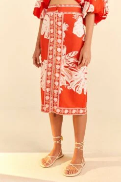 Farm Rio Red Lace Monsteras Midi Skirt -Farm Rio 309392 03