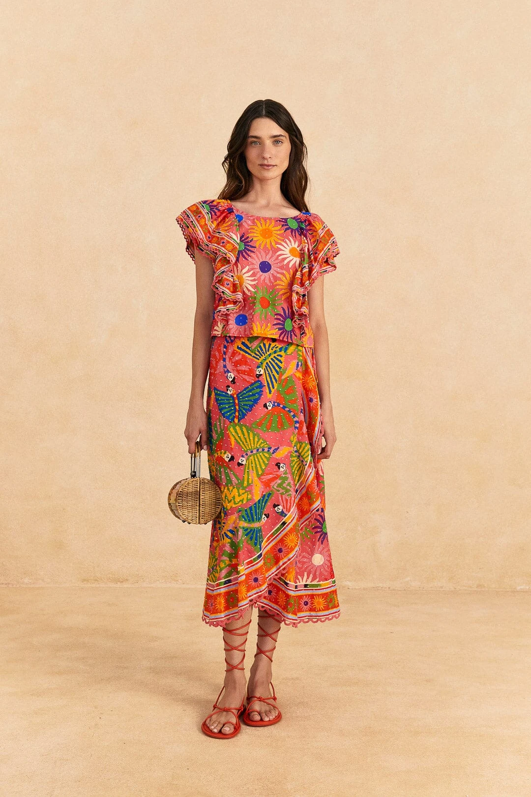 Farm Rio Coral Mixed Graphic Macaws Midi Skirt 3 Farm Rio Coral Mixed Graphic Macaws Midi Skirt