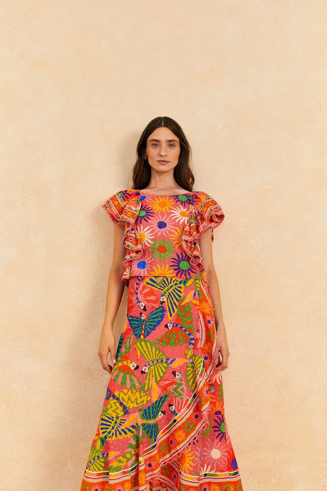 Farm Rio Coral Mixed Graphic Macaws Midi Skirt 4 Farm Rio Coral Mixed Graphic Macaws Midi Skirt - Image 2