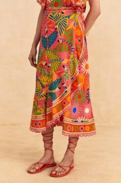 Farm Rio Coral Mixed Graphic Macaws Midi Skirt 10 Farm Rio Coral Mixed Graphic Macaws Midi Skirt -Farm Rio 309396 03