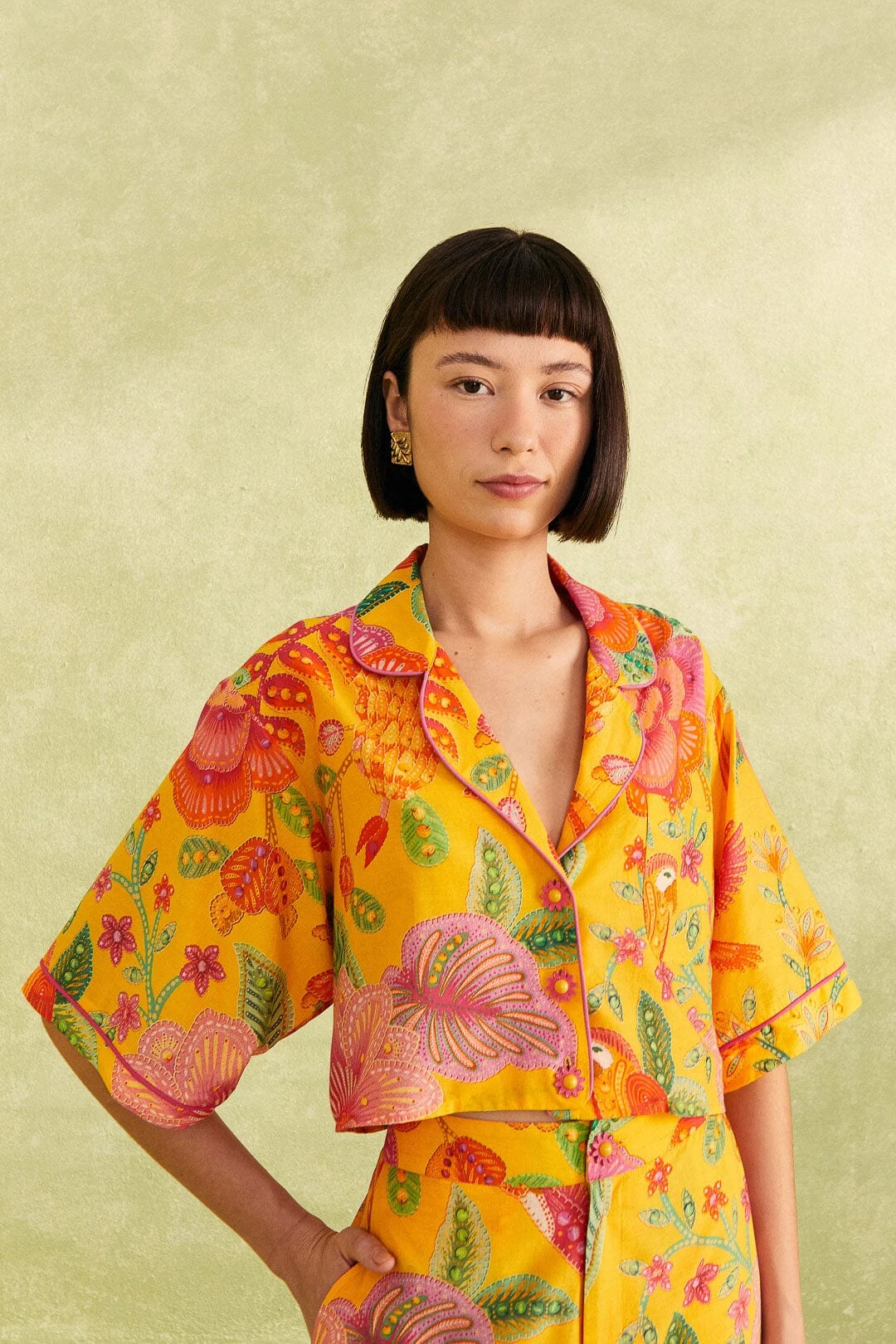 Farm Rio Yellow Macaw Bloom Shirt 3 Farm Rio Yellow Macaw Bloom Shirt