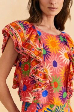 Farm Rio Coral Summer Sun Blouse 9 Farm Rio Coral Summer Sun Blouse -Farm Rio 309447 03