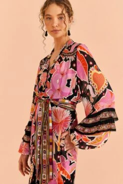 Farm Rio Black Enchanted Nature Midi Dress -Farm Rio 309488 02