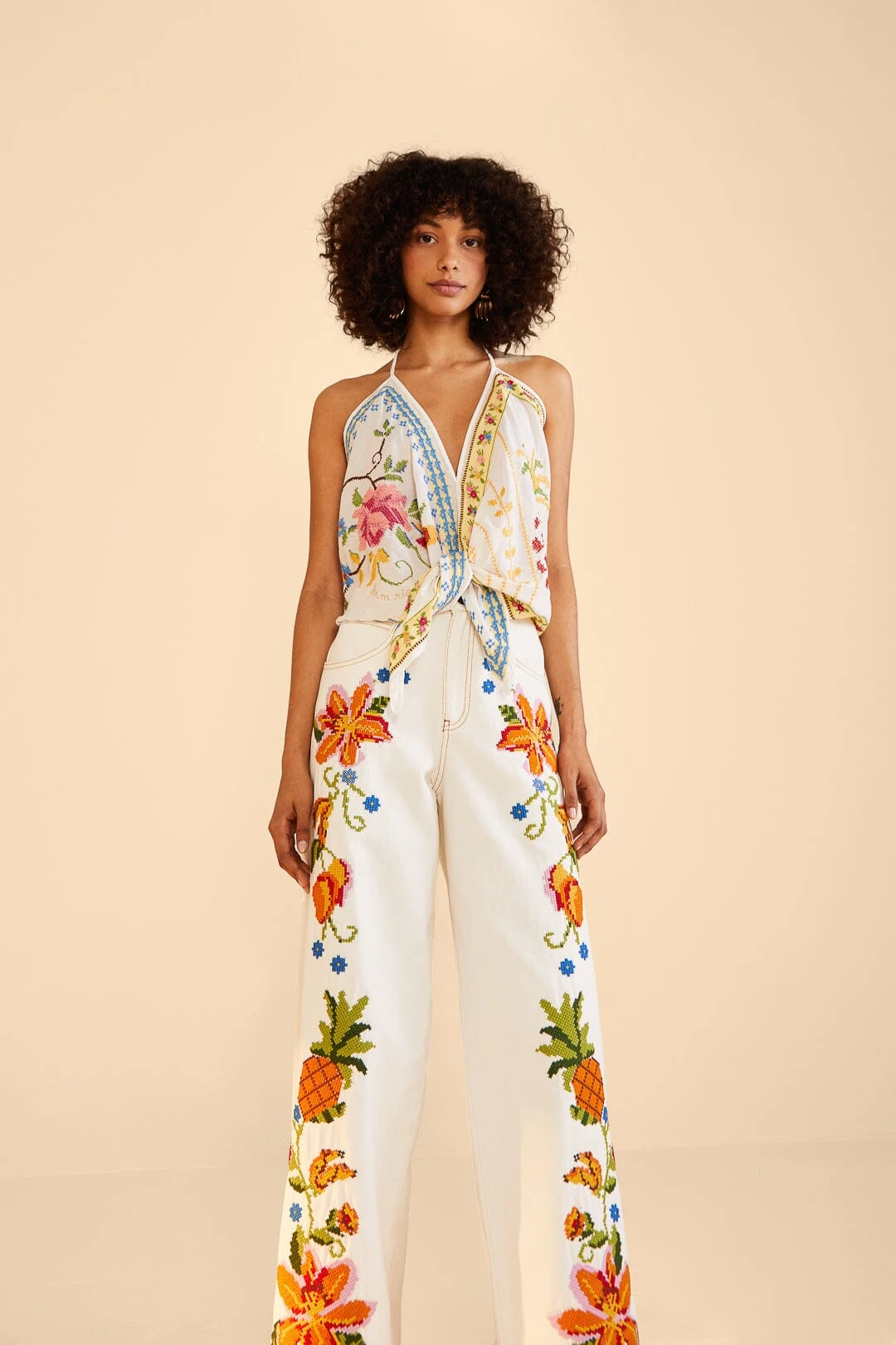 Farm Rio Embroidered Floral Twill Pants 4 Farm Rio Embroidered Floral Twill Pants - Image 2