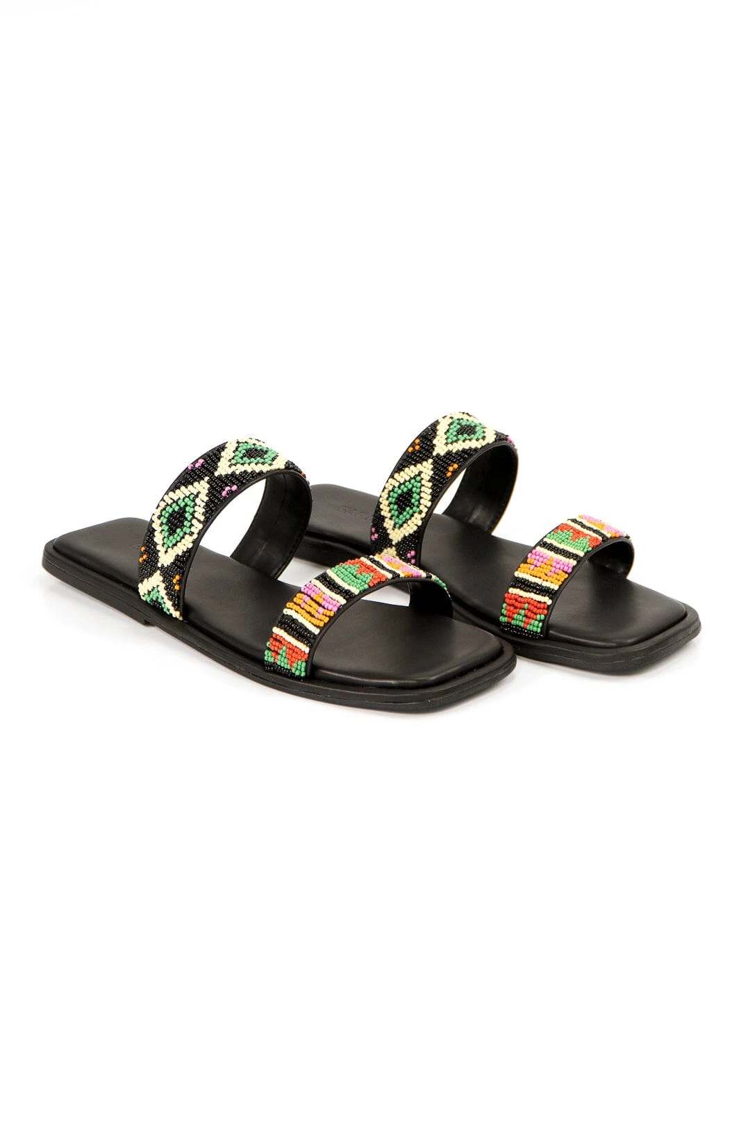 Farm Rio Black Beaded Square Toe Slide Sandal 3 Farm Rio Black Beaded Square Toe Slide Sandal