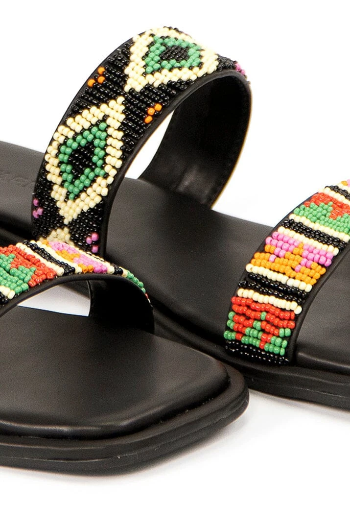 Farm Rio Black Beaded Square Toe Slide Sandal 4 Farm Rio Black Beaded Square Toe Slide Sandal - Image 2