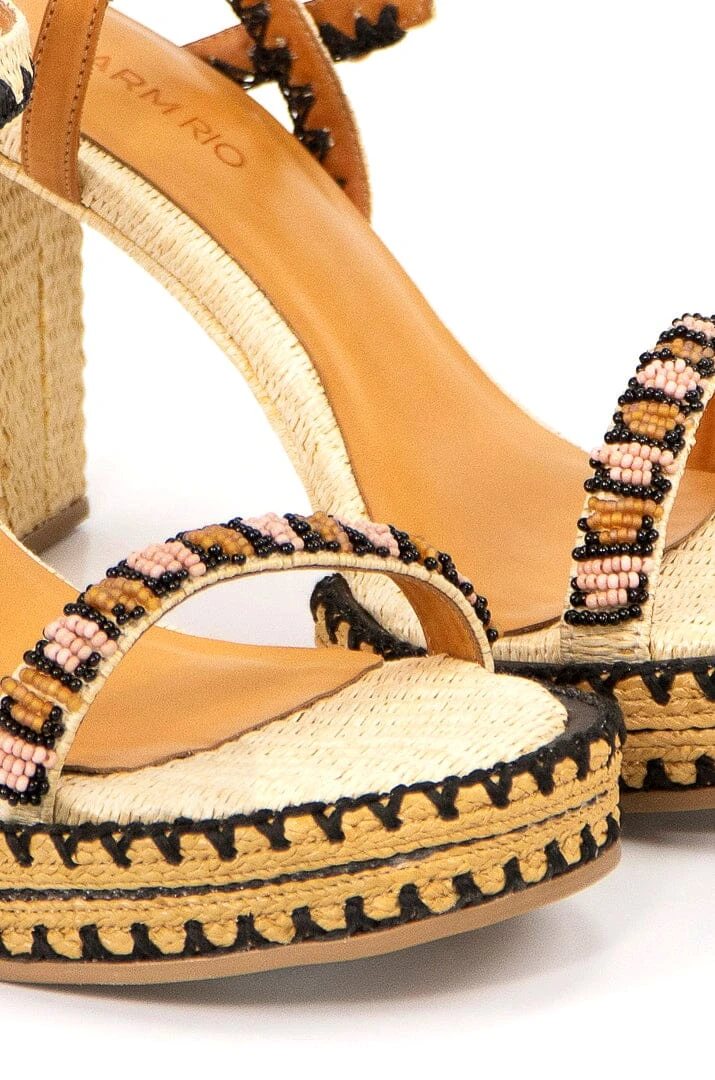 Farm Rio Beige Beaded Heel Platform Sandal 4 Farm Rio Beige Beaded Heel Platform Sandal - Image 2