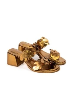 Farm Rio Brass Monstera Mid Heel Slide Sandal