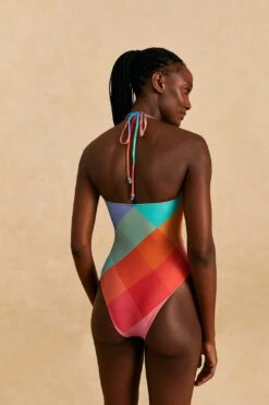 Farm Rio Blue Painted Birds Plaid Halter Neck One-Piece Swimsuit 8 Farm Rio Blue Painted Birds Plaid Halter Neck One-Piece Swimsuit -Farm Rio 310545 04