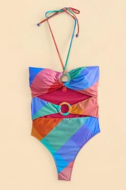 Farm Rio Blue Painted Birds Plaid Halter Neck One-Piece Swimsuit 9 Farm Rio Blue Painted Birds Plaid Halter Neck One-Piece Swimsuit -Farm Rio 310545 05