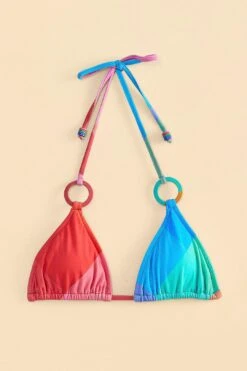 Farm Rio Blue Painted Birds Plaid Triangle Bikini Top -Farm Rio 310548 05