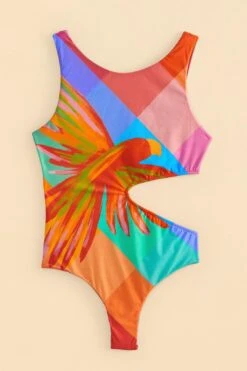 Farm Rio Blue Painted Birds Plaid One-Piece Swimsuit 9 Farm Rio Blue Painted Birds Plaid One-Piece Swimsuit -Farm Rio 310550 05