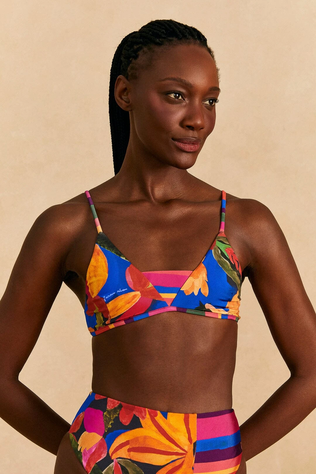 Farm Rio Blue Floral Tropical & Colorful Stripes Bikini Top 4 Farm Rio Blue Floral Tropical & Colorful Stripes Bikini Top - Image 2