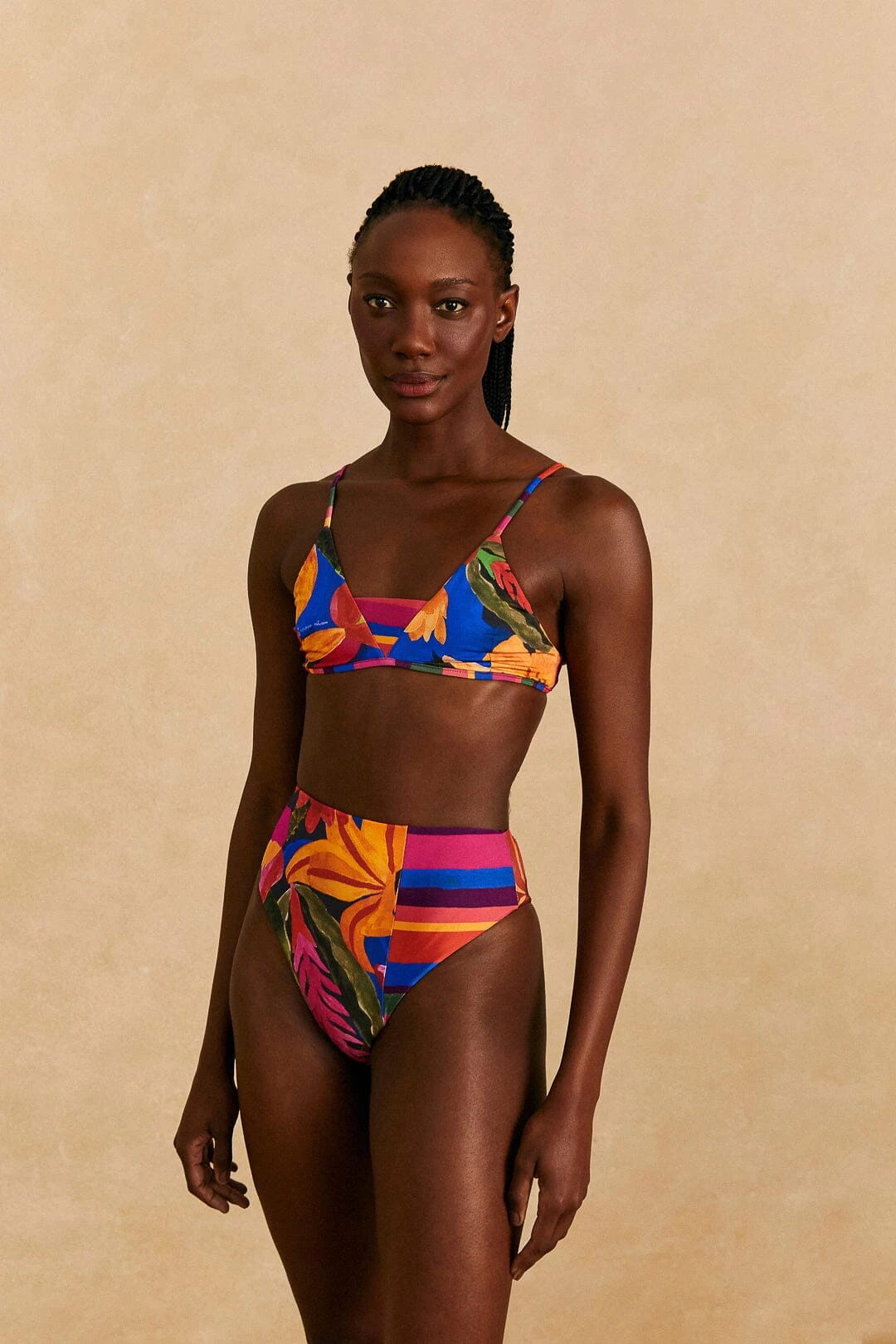 Farm Rio Blue Floral Tropical & Colorful Stripes Bikini Top 3 Farm Rio Blue Floral Tropical & Colorful Stripes Bikini Top