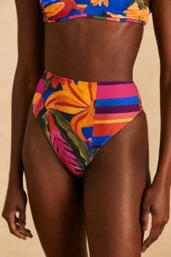 Farm Rio Blue Floral Tropical & Colorful Stripes High Waisted Bikini Bottom 7 Farm Rio Blue Floral Tropical & Colorful Stripes High Waisted Bikini Bottom -Farm Rio 310619 02