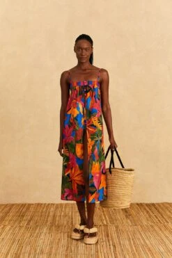 Farm Rio Blue Floral Tropical & Colorful Stripes Cover-Up