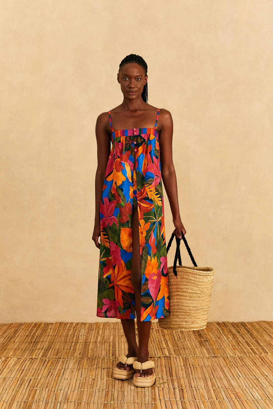 Farm Rio Blue Floral Tropical & Colorful Stripes Cover-Up 3 Farm Rio Blue Floral Tropical & Colorful Stripes Cover-Up