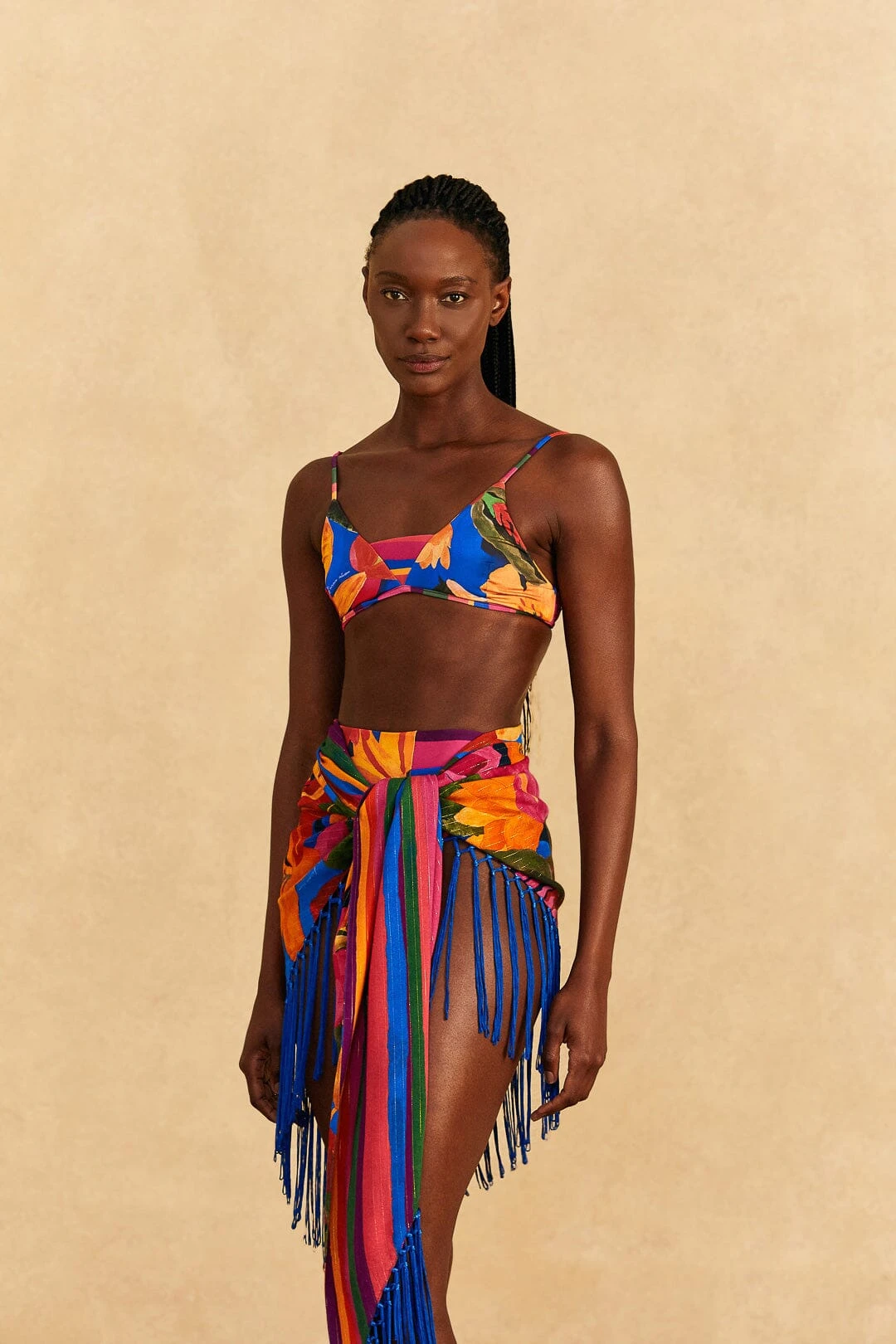 Farm Rio Blue Floral Tropical & Colorful Stripes Sarong 4 Farm Rio Blue Floral Tropical & Colorful Stripes Sarong - Image 2