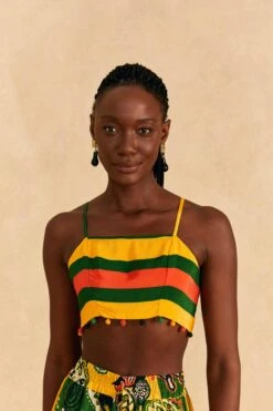 Farm Rio Yellow, Green & Red Striped Crop Top