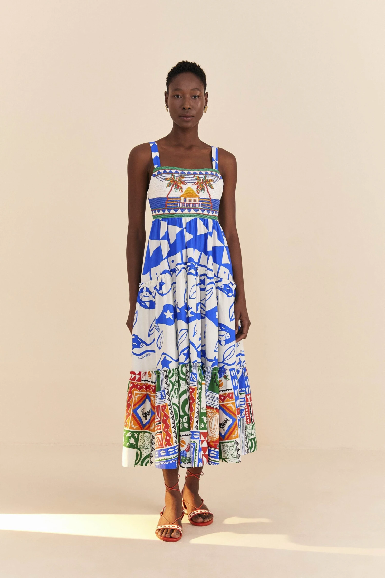 Farm Rio Mixed Pitta Colors Organic Cotton Embroidered Midi Dress 3 Farm Rio Mixed Pitta Colors Organic Cotton Embroidered Midi Dress