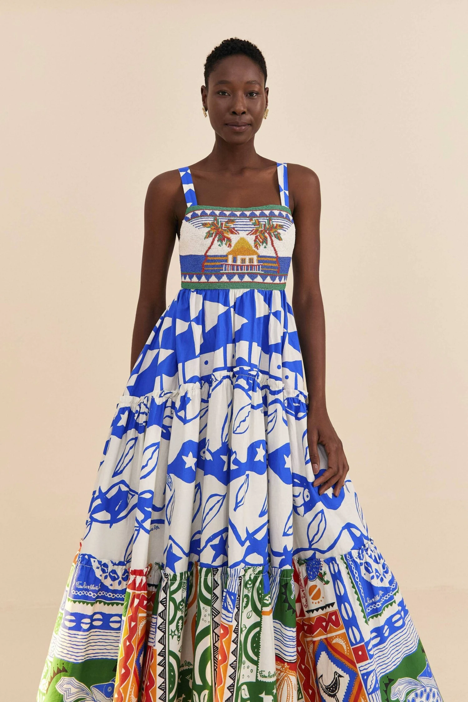 Farm Rio Mixed Pitta Colors Organic Cotton Embroidered Midi Dress 4 Farm Rio Mixed Pitta Colors Organic Cotton Embroidered Midi Dress - Image 2