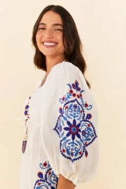 Farm Rio Off-White Navy Embroidery Mini Dress 10 Farm Rio Off-White Navy Embroidery Mini Dress -Farm Rio 311390 03