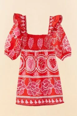 Farm Rio Red Summer Sunrise Organic Cotton Mini Dress 13 Farm Rio Red Summer Sunrise Organic Cotton Mini Dress -Farm Rio 311432 06
