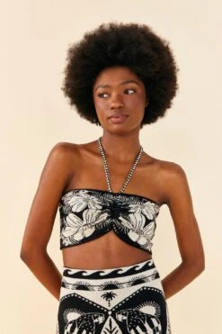 Farm Rio Black Macaw Elegance Knit Top