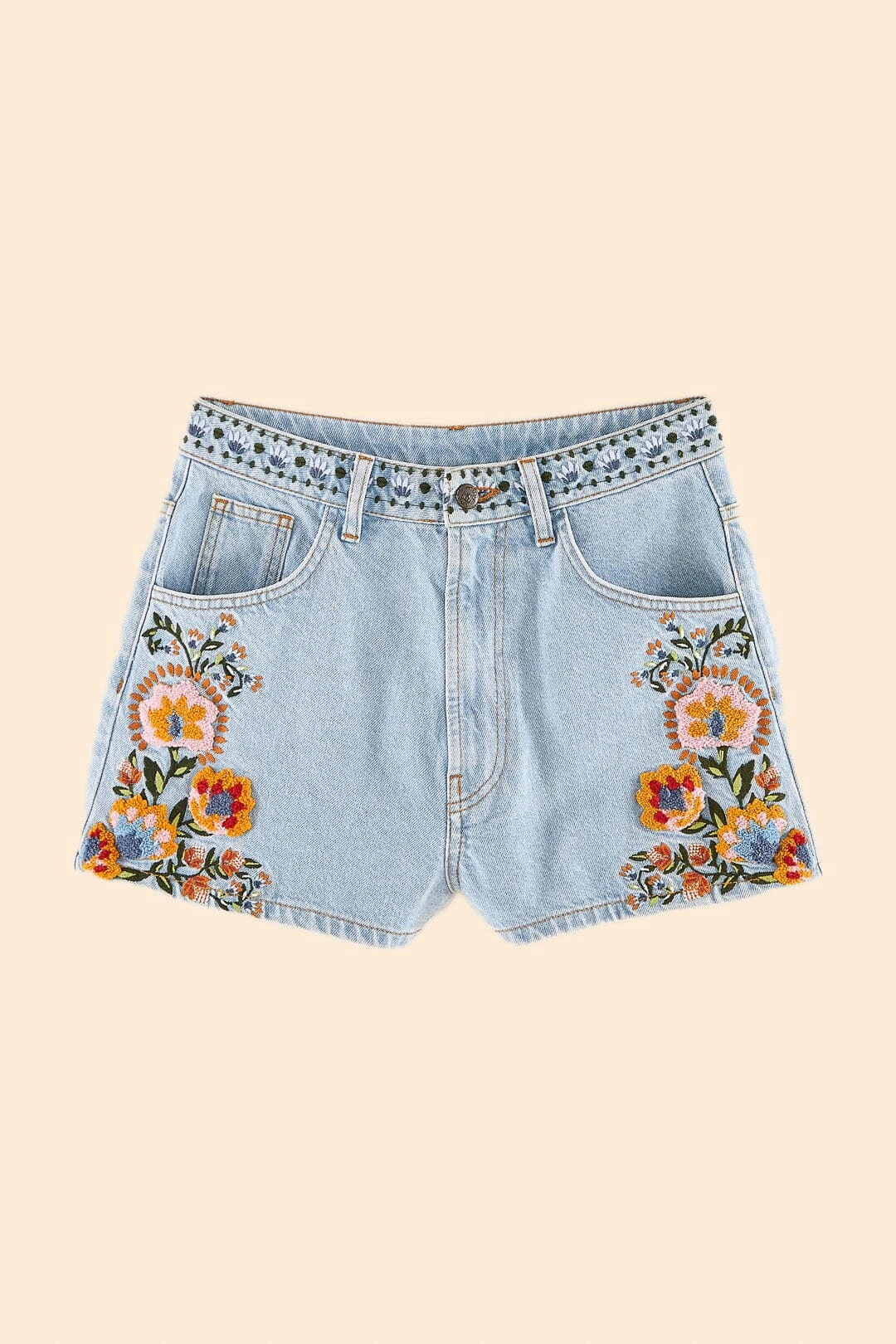 Farm Rio Summer Garden Embroidered Denim Shorts 8 Farm Rio Summer Garden Embroidered Denim Shorts - Image 6