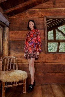 Farm Rio Brown Bright Flora Long Sleeve Mini Dress 11 Farm Rio Brown Bright Flora Long Sleeve Mini Dress -Farm Rio 311972 03