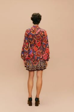 Farm Rio Brown Bright Flora Long Sleeve Mini Dress 12 Farm Rio Brown Bright Flora Long Sleeve Mini Dress -Farm Rio 311972 04