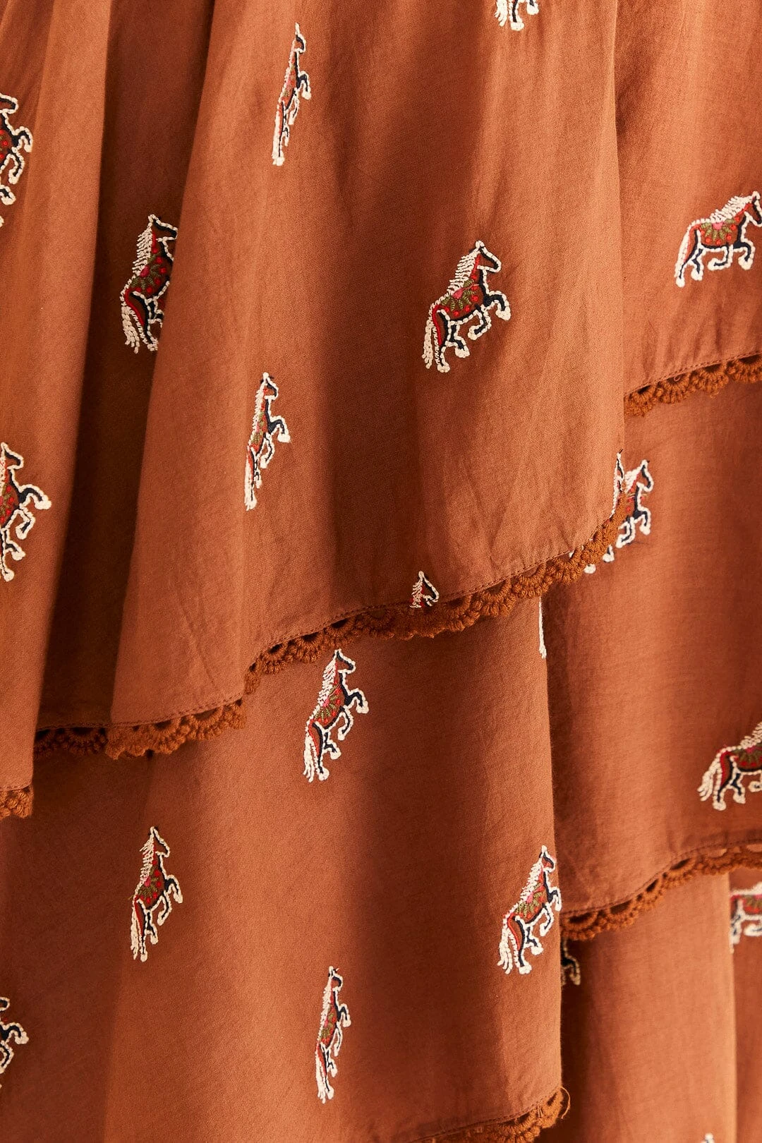Farm Rio Caramel Embroidered Horses Layered Maxi Skirt 6 Farm Rio Caramel Embroidered Horses Layered Maxi Skirt - Image 4