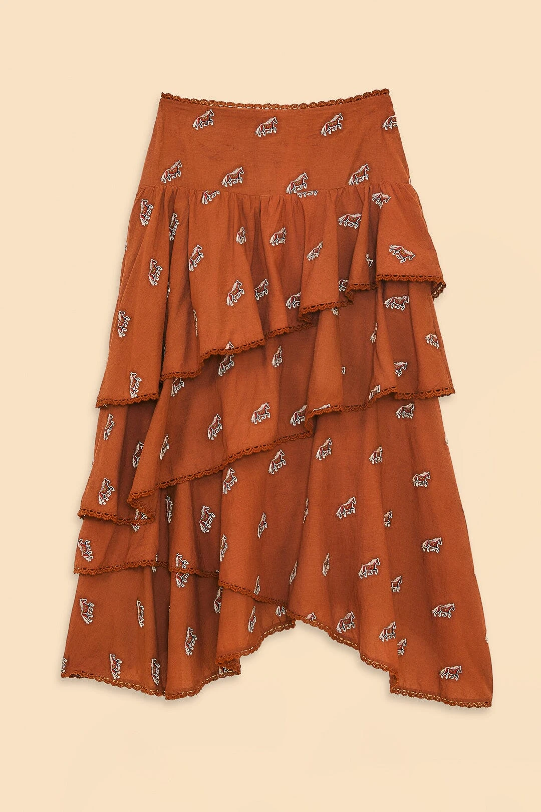 Farm Rio Caramel Embroidered Horses Layered Maxi Skirt 7 Farm Rio Caramel Embroidered Horses Layered Maxi Skirt - Image 5