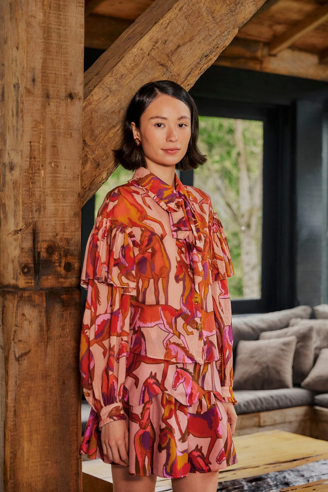 Farm Rio Rose Wild Horses Tiered Mini Skirt 3 Farm Rio Rose Wild Horses Tiered Mini Skirt