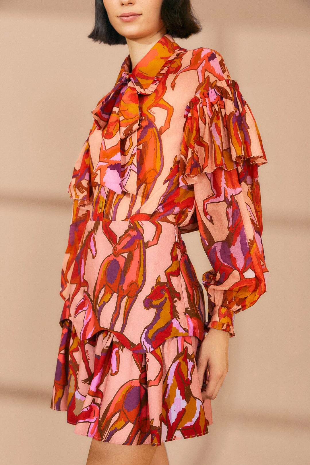 Farm Rio Rose Wild Horses Tiered Mini Skirt 5 Farm Rio Rose Wild Horses Tiered Mini Skirt - Image 3