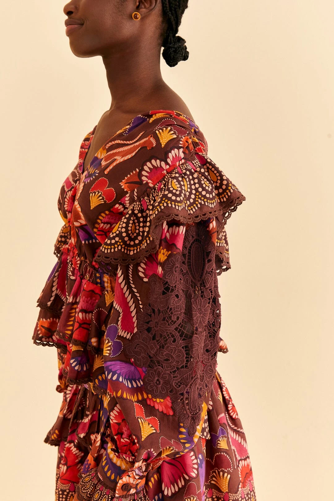 Farm Rio Brown Bright Flora Blouse 5 Farm Rio Brown Bright Flora Blouse - Image 3