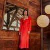 Farm Rio Red Heart Shaped Neckline Long Sleeve Midi Dress 2 Farm Rio Red Heart Shaped Neckline Long Sleeve Midi Dress -Farm Rio 312027 01