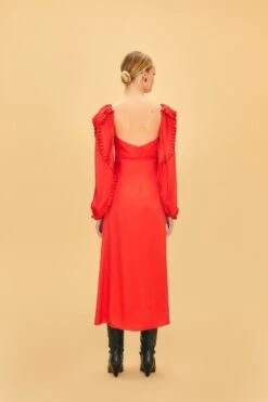 Farm Rio Red Heart Shaped Neckline Long Sleeve Midi Dress 11 Farm Rio Red Heart Shaped Neckline Long Sleeve Midi Dress -Farm Rio 312027 03