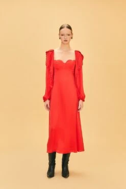 Farm Rio Red Heart Shaped Neckline Long Sleeve Midi Dress 12 Farm Rio Red Heart Shaped Neckline Long Sleeve Midi Dress -Farm Rio 312027 04