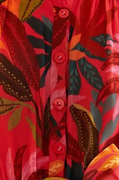 Farm Rio Red Rooster Leaves Long Sleeve Maxi Dress -Farm Rio 312034 05