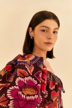 Farm Rio Brown Bright Flora Short Sleeve Midi Dress 11 Farm Rio Brown Bright Flora Short Sleeve Midi Dress -Farm Rio 312040 03