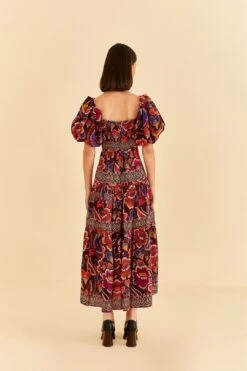 Farm Rio Brown Bright Flora Short Sleeve Midi Dress 12 Farm Rio Brown Bright Flora Short Sleeve Midi Dress -Farm Rio 312040 04