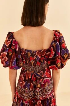 Farm Rio Brown Bright Flora Short Sleeve Midi Dress 13 Farm Rio Brown Bright Flora Short Sleeve Midi Dress -Farm Rio 312040 05