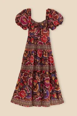 Farm Rio Brown Bright Flora Short Sleeve Midi Dress 15 Farm Rio Brown Bright Flora Short Sleeve Midi Dress -Farm Rio 312040 07