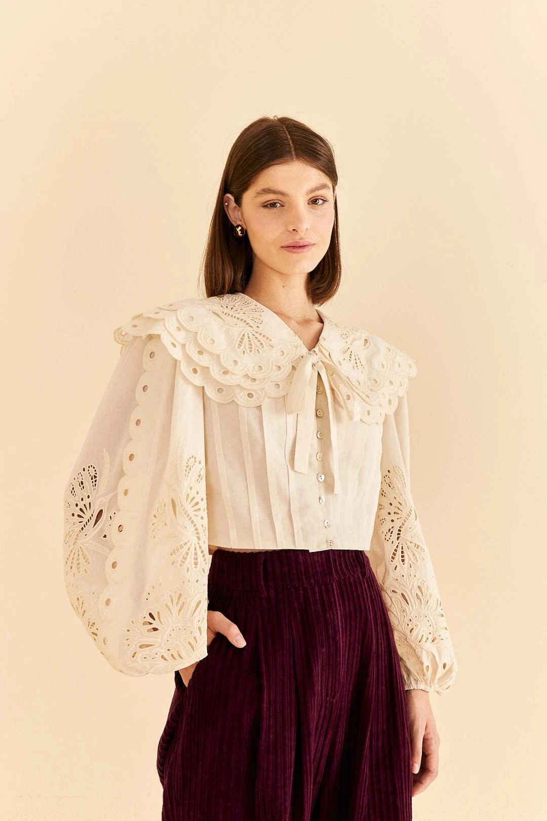 Farm Rio Off-White Richelieu Big Collar Blouse 3 Farm Rio Off-White Richelieu Big Collar Blouse